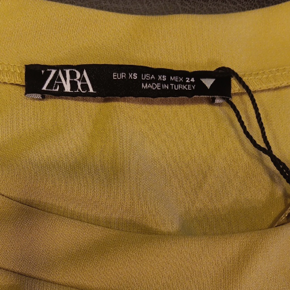 ZARA NWT Draped Ruched T-Shirt Mini Dress Chartreuse Yellow XS - Picture 8 of 16